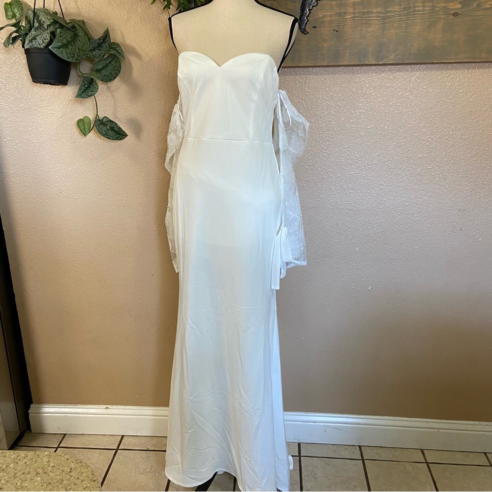 NWOT Lulus Everlasting Desire White Mesh Pearl Off-the-Shoulder Maxi Dress - Picture 2 of 10